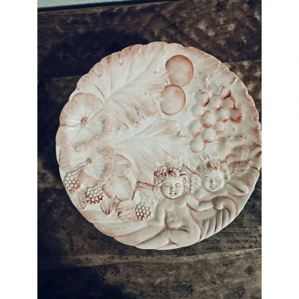 Horchow Cherub Pink and‎ White Decorative Ceramic Plates Set Of 8 EUC